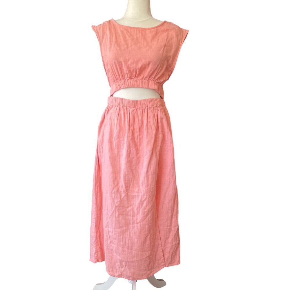NWT Elan Coral Cut Out Midi Dress SZ M 100% Cotton Breezy Summer Wear - Picture 2 of 16